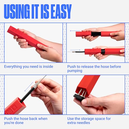 Ball Pump for Sports Balls - Push & Pull System - Full Red