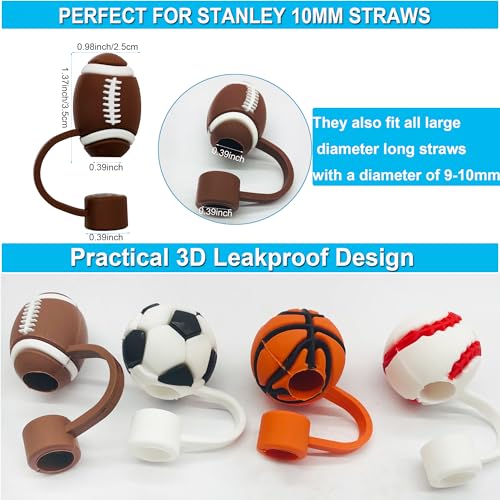 Silicone Straw Covers - Set of 5 Cute Sports Designs