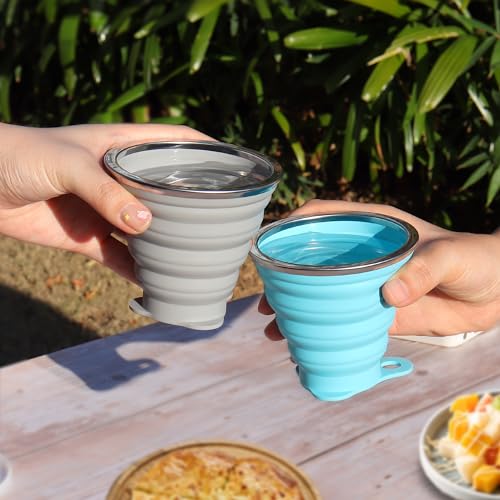 Silicone Collapsible Camping Cups with Lids - 270ml, 2 Pack
