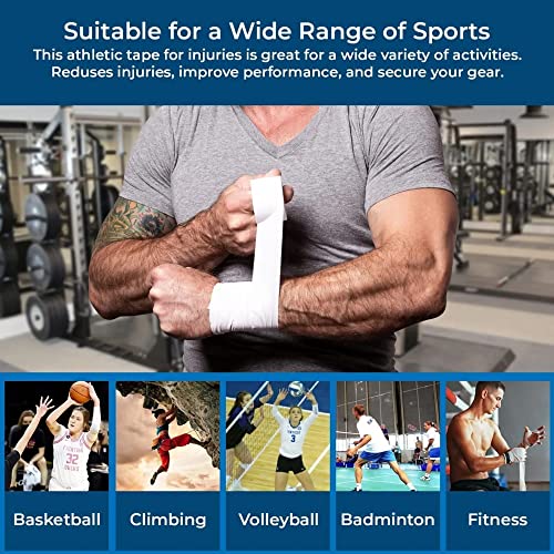 Athletic Sports Tape - 3 Adhesive Rolls, Skin Friendly, 1.5" x 15 Yards - White