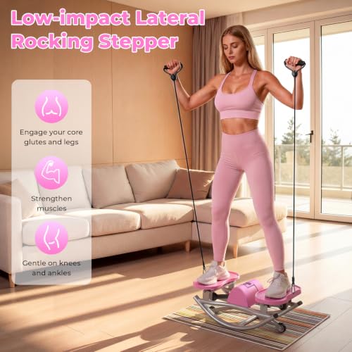 3D Rocking Stepper with Resistance Bands - Pink Mini Stepper