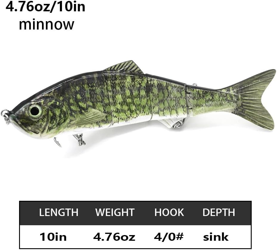 Skiennix 10-Inch Multi-Jointed Swimbait Fishing Lure - 4-Segment Giant Sinking Crankbait for Bass