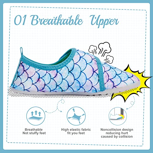 Kids Water Shoes - Non-Slip Quick Dry Aqua Socks, 3.5-4 Big Kid / Tp Aqua/Mermaid Scales