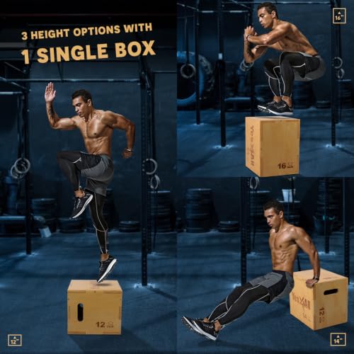 Plyo Box 3-in-1 Wooden Jump Box for Home Gym - 16" x 14" x 12"