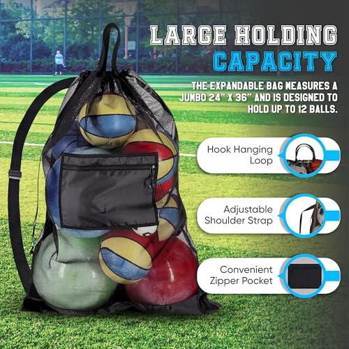 Large Mesh Sports Ball Bag - 30x40 - Durable Gear Carrier with Strap