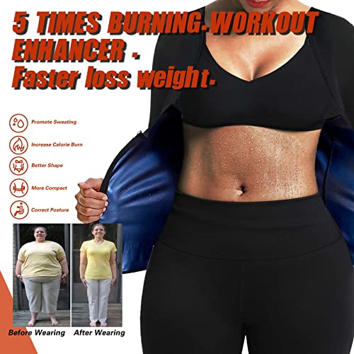 Sauna Suit Shirt for Women - Weight Loss Sweat Vest, Blue Large