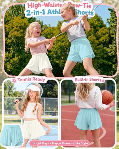 Girls Athletic Shorts - 2 Pack Butterfly Design, Sizes 5-14