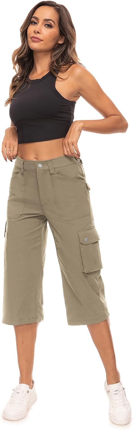 MooseHill Women's Cargo Capris - Lightweight Water-Resistant Hiking Pants with 6 Pockets | Summer Outdoor Wear