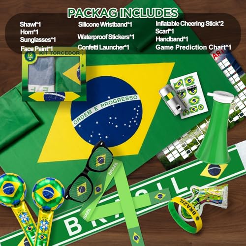 Brazil Fan Party Supplies Set - 12 Pcs for Sports Events