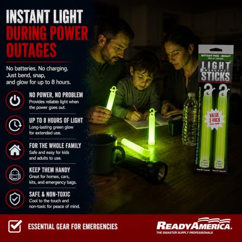 8-Hour Emergency Green Lightsticks - 2 Pack with Lanyards