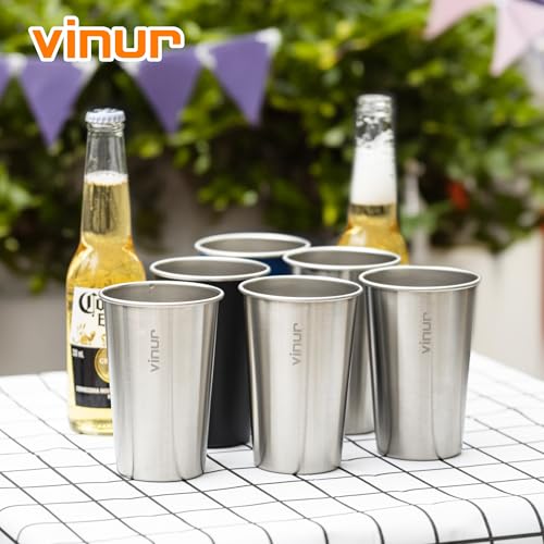 Vinur 16 oz Stainless Steel Pint Cups, 4 Pack - Silver, Stackable