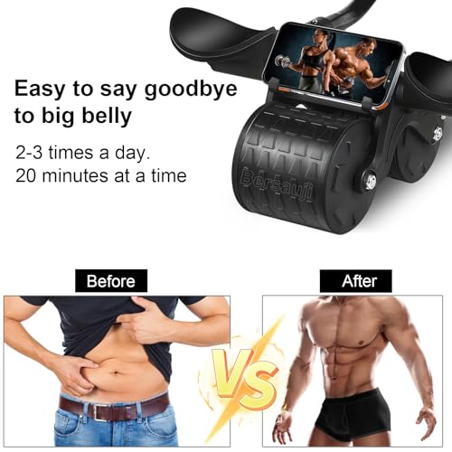 Ab Roller Wheel with Knee Mat & Timer - Automatic Rebound - Black