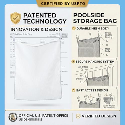 TSFind 4-Pack Poolside Mesh Storage Bags with Adjustable Straps - Large + Small, Easy Install for Above Ground Pool Toys & Noodles