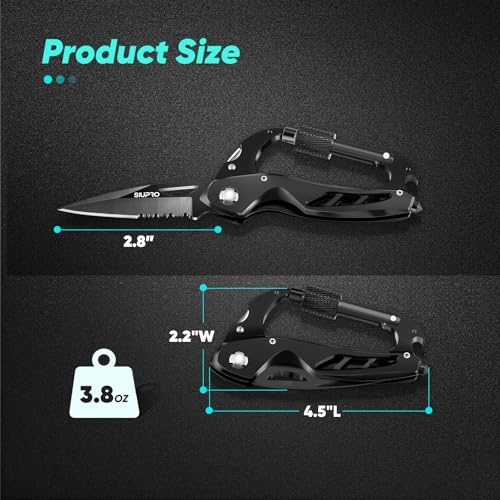 Multitool Carabiner Knife, Pocket Knife for Men with Bottle Opener, Window Breaker and Screwdriver, Tactical Survival EDC Gear for Hiking, Camping, Outdoor, Stocking Stuffers Gifts