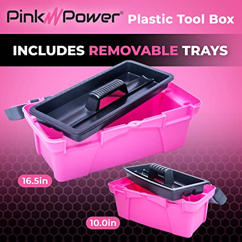 Pink Tool Box for Women - Sewing, Art & Craft Organizer Small & Large Plastic Tool Box with Handle - Pink Toolbox Sewing Tool Storage Box - Portable Mini Locking Tool Boxes (2 Pack)