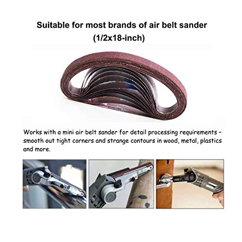 1/2 x 18 Inch Aluminum Oxide Sanding Belts, 4 Each of 40/60/80/120/180/240 Assorted Grits Abrasive File Belts for Air Belt Sander, 24-Pack