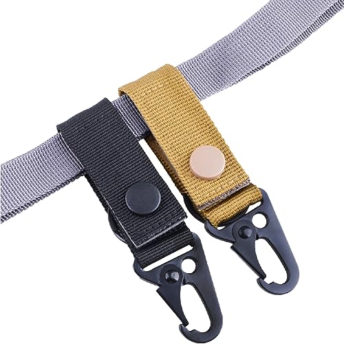 Tactical Molle Keychain Belt Clip - Heavy Duty Gear Holder - Black, 2 Pack