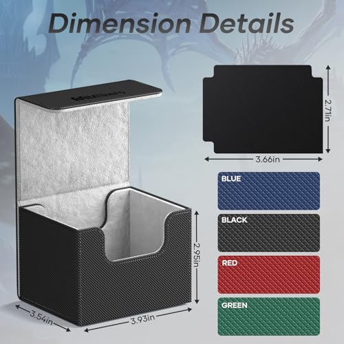 Card Deck Box for 100+ Cards with Magnetic Closure & Dividers - Black B2-Horizontal