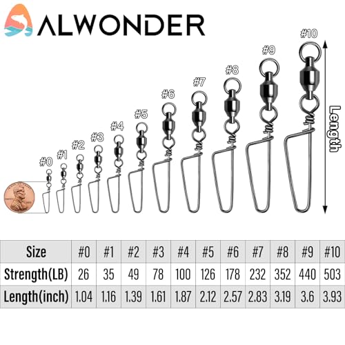 Fishing Snap Swivels - High Strength 178LB Ball Bearing with Coastlock Snap - 10pcs