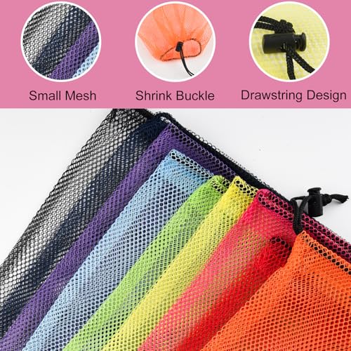 PLULON 6 Pcs Mesh Bag Drawstring Beach Bags, 18 x 12 Inch Nylon for