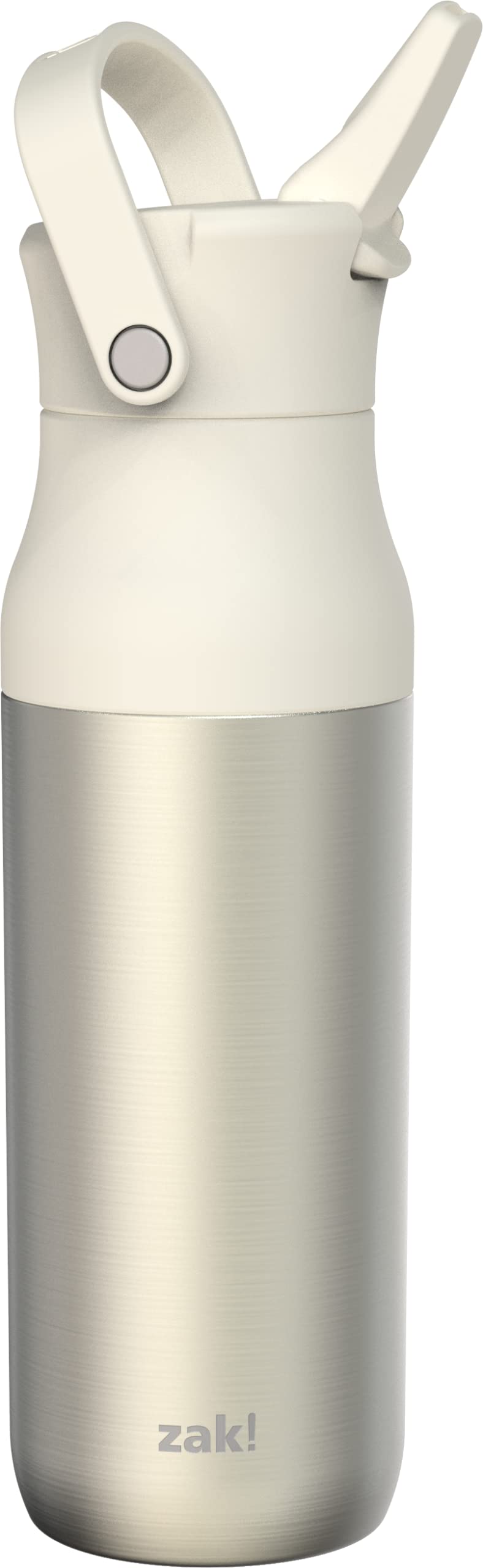 Zak Designs Harmony Water Bottle for Travel or At Home, 32oz Recycled Stainless Steel is Leak-Proof When Closed and Vacuum Insulated with Straw Lid and Carry Handle (Ivory White)