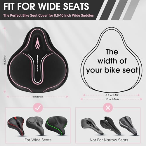 Pink Memory Foam Bike Seat Cover Padded Cushion for Men & Women, Shock-Absorbing & Breathable