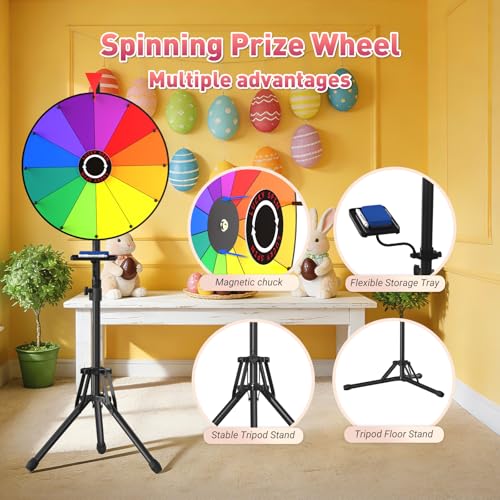 20-Inch Spinning Prize Wheel with Stand - GSOW, Adjustable 47-61in