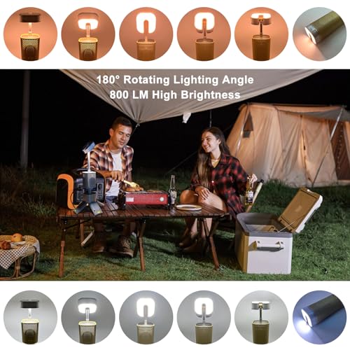 Camping Lantern, 14000mAh Rechargeable Telescopic Camping Lights Built-in Magnetic Stand with Speaker, Portable Waterproof Outdoor LED Flashlight for Emergency, Hiking, Camping, Fishing -Khaki