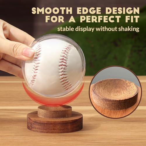 Baseball Display Case with Wooden Base - Round Clear Ball Holder