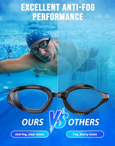 Vegemono Anti-Fog UV Swim Goggles for Men Women Youth - Black/Clear Smoke