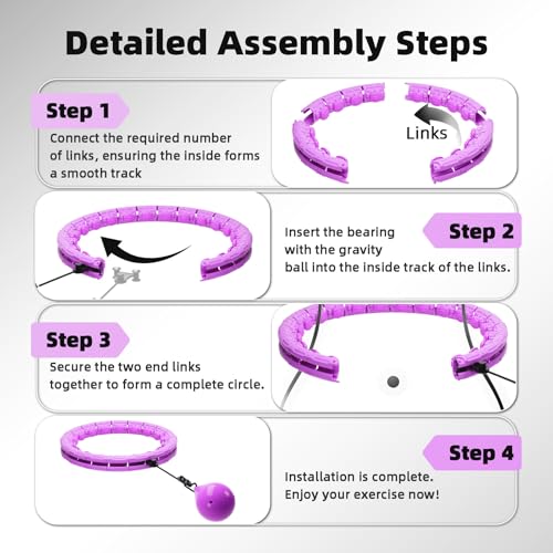 Adjustable Fitness Hoop for Beginners - Purple, 28 Links, 30-60in Waist
