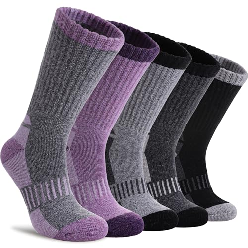 Merino Wool Hiking Socks - Thermal Warm Crew - Medium Color Mix A - 5 Pairs