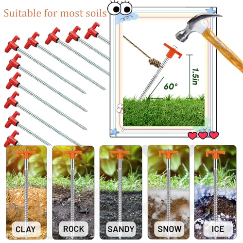 8-Inch Heavy Duty Drill-In Tent Stakes - Rust-Resistant Ground Anchors for Camping & Gardening