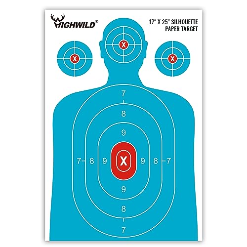 Shooting Range Silhouette Paper Targets - 17x25 Inch, 25 Pack - White & Light Blue