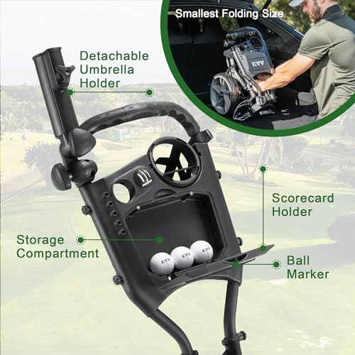 Lightweight 3-Wheel Golf Push Cart with Umbrella Holder - Charcoal