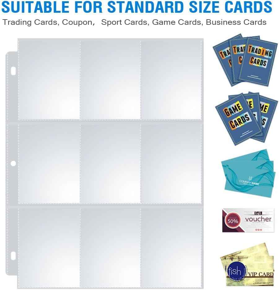 Sooez 9 Pocket Page Protectors - Double-Sided Trading Card Sleeves for 3 Ring Binders | 36 Pack