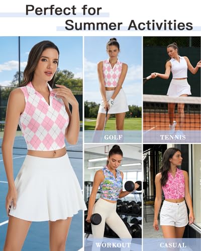 Women's Sleeveless Golf Tennis Tank Top - Pink Argyle, Large