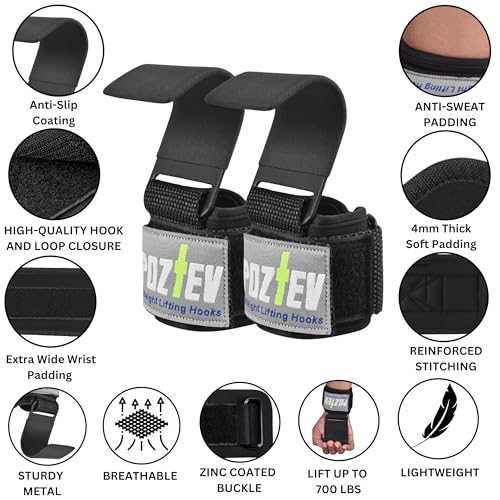 Weight Lifting Hooks with Padded Wrist Wraps - Hand Grips for Deadlifts & Powerlifting
