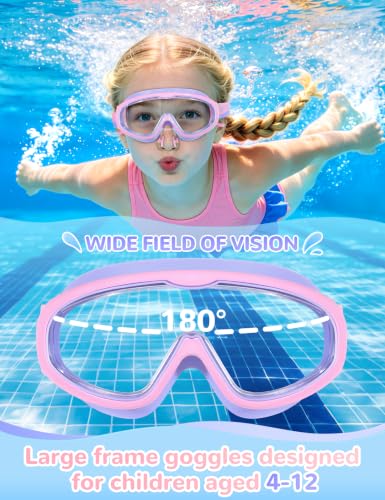 Supertrip Kids Swim Goggles with Fabric Strap - Seablue/Pink/Purple, Size Adjustable