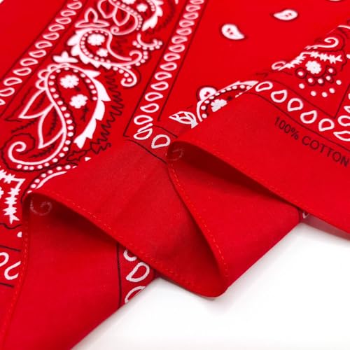 100% Cotton Bandanas 4-Pack - Multi-Purpose Scarfs B - Black/Red