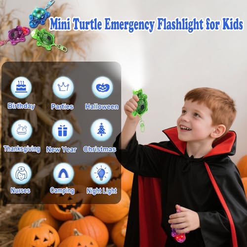 Tiemahun 3-Pack Turtle Keychain Mini LED Flashlights with 7 Modes & SOS Emergency