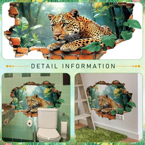 3D Broken Tiger Wall Decal Break Through Jungle Animals Wall Sticker Removable Tropical Rainforest Wall Art Forest Plants Peel and Stick Wallpaper for Kids Boys Bedroom Nursery Home Decoration B16018