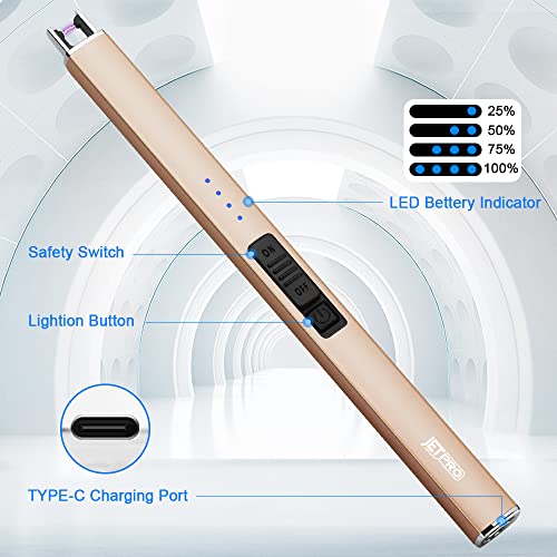 Electric Arc Lighter - Windproof USB Rechargeable with Safety Lock - Gold