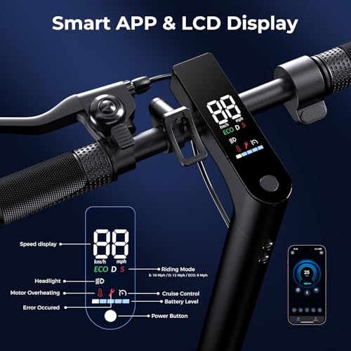 500W Electric Scooter for Adults with APP Control - 18 MPH, 8.5" Tires