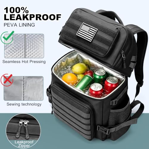 VOGSHOW Black Tactical Cooler Backpack 45 Can Insulated Leak-Proof Double Deck