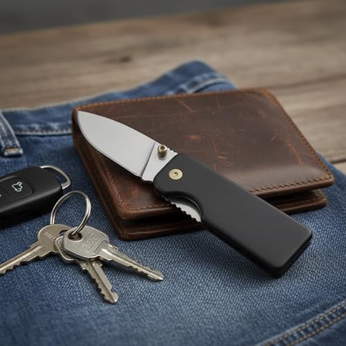 Compact Money Clip Folding Pocket Knife - 2.5" Stainless Steel Blade, Black Aluminum Handle
