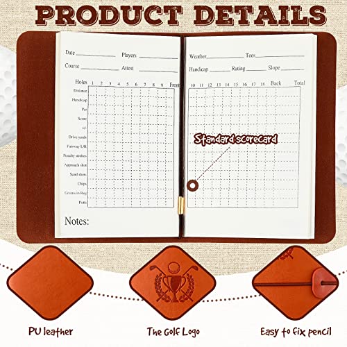 Golf Scorecard Book with Pencil - Light Brown Leather Log