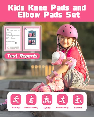 Kids Protective Gear Set - Knee & Elbow Pads with Wrist Guards - Pink