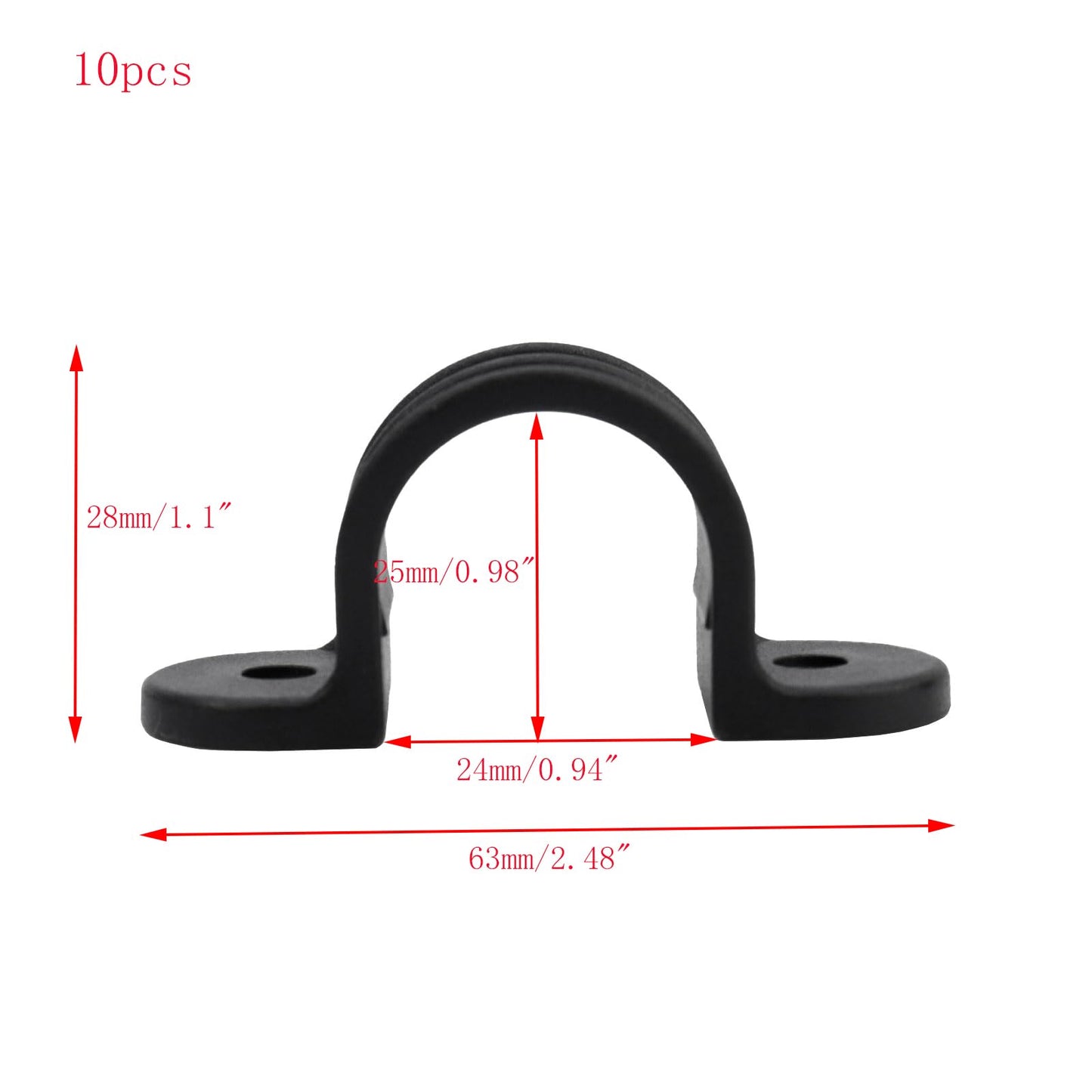 Mewutal 10pcs 1 Inch PVC Pipe Straps U Shape Plastic Conduit Pipe Strap Clamps 2 Holes Pipe Clips Black Conduit Clips for Water Pipe Tube Cables (25mm)