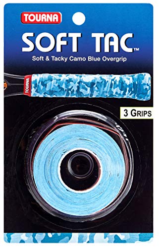 Tourna Soft Tac Neon Blue Camo Overgrip Pack of 3 - Tacky, Sweat-Absorbing Tennis & Sports Grip